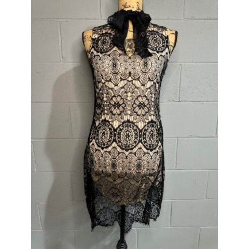 NWT Black Lace Dress with Necktie Sleeveless, Size Large Love and Promises